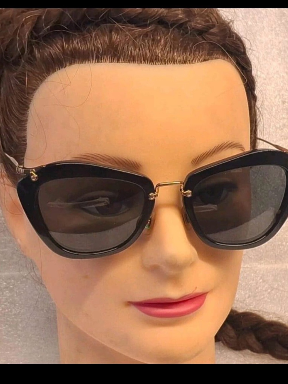 Miu Miu Black Cat-Eye Sunglasses with Gold Trim - Picture 11 of 12